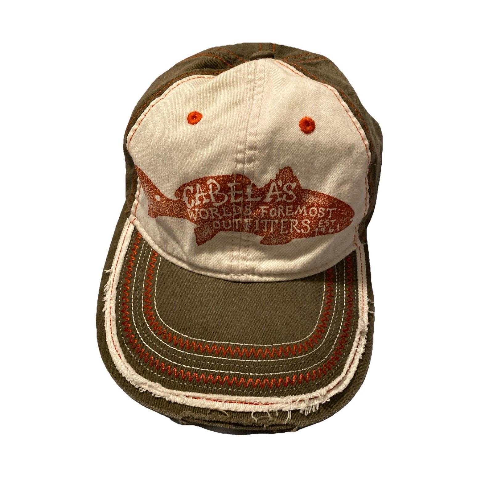 Cabelas Outfitters Hat Cap Embroidered Snapback Youth Distressed Vintage Style